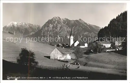 Tiefenbach Oberstdorf Ortsblick mit Kirche Rubi und Nebelhorn Kat. Oberstdorf