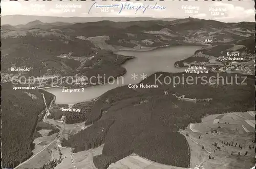 Schluchsee mit Belchen Schauinsland Herzogshorn Feldberg Hochfirst Aha Blasiwald Sperrmeuer Seebrugg Fliegeraufnahme Kat. Schluchsee