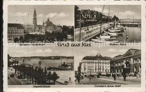 Kiel Rathaus Stadttheater Olympia Hafen Segelboot Seegartenbruecke Dampfer Bahnhof Hansa Hotel Kat. Kiel