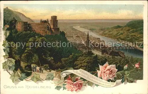 Heidelberg Neckar Schloss Rosen Litho  Kat. Heidelberg