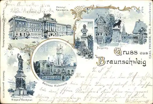 Braunschweig Residenz Burgplatz Schloss Richmond Litho Kat. Braunschweig