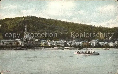 St Goar Ortsansicht mit Kirche Rheindampfer Kat. Sankt Goar