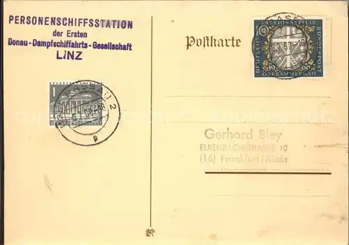 Passau Stempel Personenschiffstation der Ersten Donau Dampfschiffahrtsgesellschaft Linz Kat. Passau