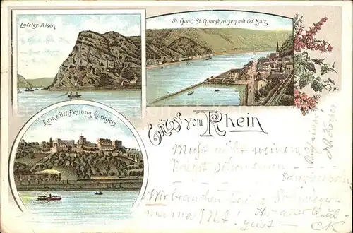 Loreley Lorelei Felsen Burg Katz Ruine Festung Rheinfels Kat. Sankt Goarshausen