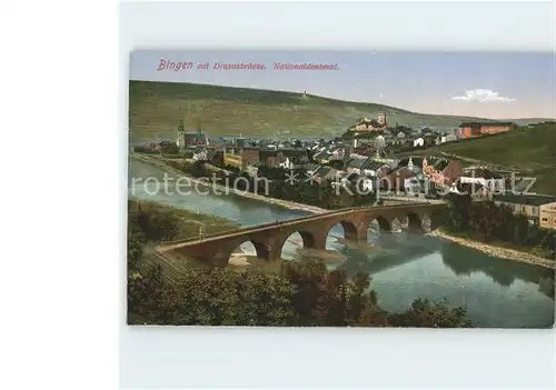 Bingen Rhein mit Drususbruecke Nationaldenkmal Kat. Bingen am Rhein