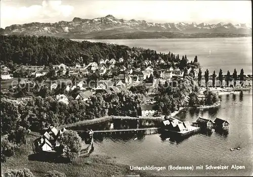 Unteruhldingen Fliegeraufnahme See Pfahlhaeuser Alpen Kat. Uhldingen Muehlhofen