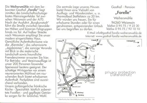 Weismain Gasthof Forelle Weihersmuehle Kat. Weismain