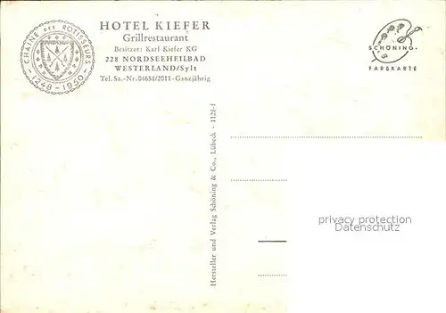 Westerland Sylt Hotel Kiefer  Kat. Westerland