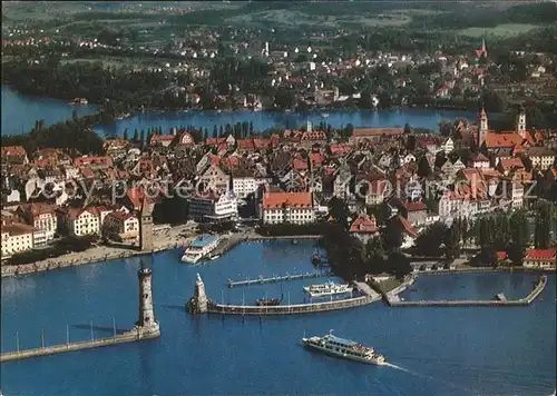 Lindau Bodensee mit Faehrehafen Fliegeraufnahme Kat. Lindau (Bodensee)