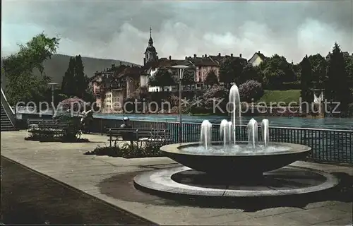 Olten Uferpartie an der Aare Brunnen Altstadt Kirchturm Kat. Olten