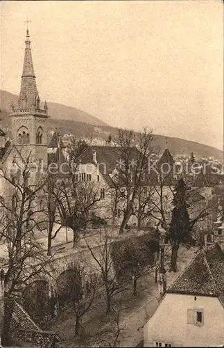 Neuchatel NE Terrasse de la Collegiale et Chateau Vue de la Tour des Prisons / Neuchatel /Bz. Neuchâtel