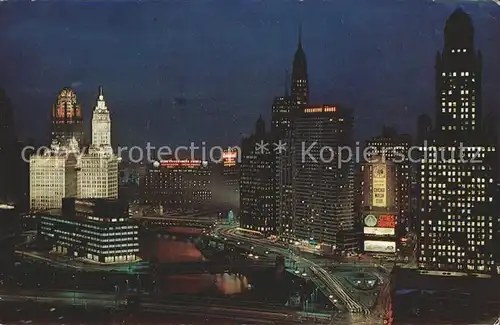 Chicago Illinois Skyline at Night Kat. Chicago