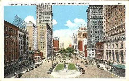 Detroit Michigan Washington Boulevard from Michigan Avenue Autos Kat. Detroit