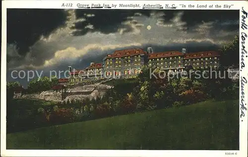 Asheville Grove Park Inn Hotel by moonlight Kat. Asheville