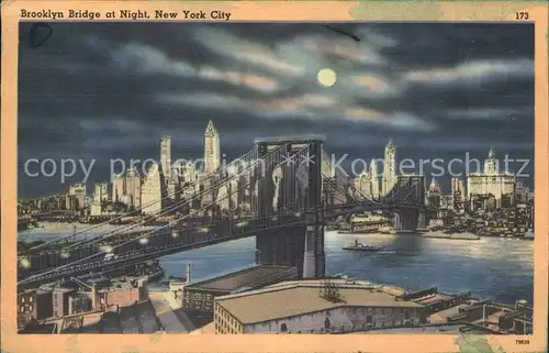 New York City Brooklyn Bridge at night moonlight Stempel Alliierte Zensurstelle / New York /