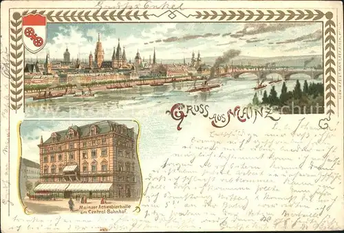 Mainz Rhein Mainzer Aktienbierhalle Litho / Mainz Rhein /Mainz Stadtkreis