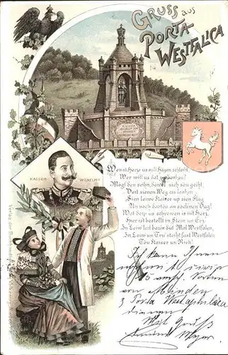 Porta Westfalica Kaiser Wilhelm Trachten Gedicht Litho / Porta Westfalica /Minden-Luebbecke LKR