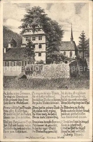 Hirsau Kloster Gedicht Ludwig Uhland Zeichnung Kuenstler J. Luz / Calw /Calw LKR