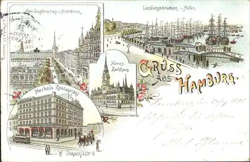 Hamburg Alter Jungfernstieg Landungsbruecken Hafen Neues Rathhaus Merkels Restaurant Johannisstr Kat. Hamburg