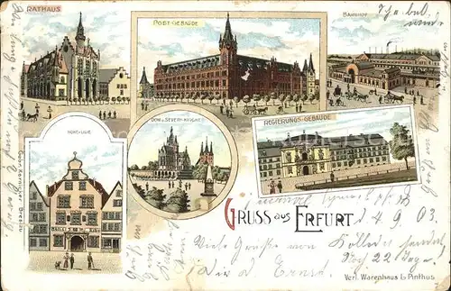 Erfurt Rathaus Postgebaeude Bauhof Dom Severi Kirche Hohe Lilie Regierungsgebaeude Kat. Erfurt