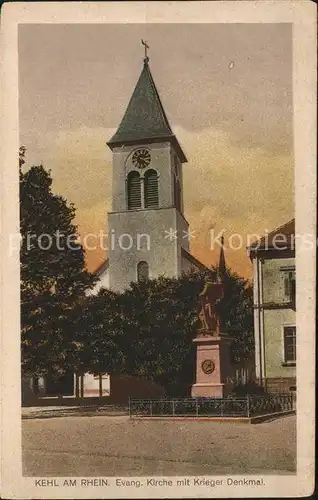 Kehl Rhein Ev Kirche mit Krieger Denkmal Kat. Kehl