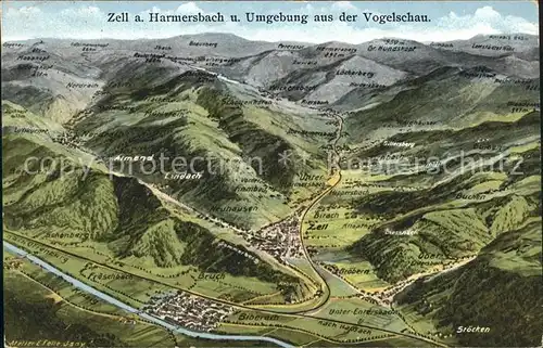 Zell Harmersbach Vogelschau Stoecken Lindach Almend  Kat. Zell am Harmersbach