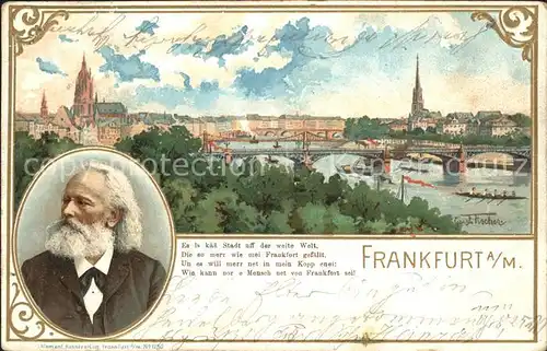 Frankfurt Main Gedicht Kuenstlerkarte Gust. Fischer Litho Kat. Frankfurt am Main