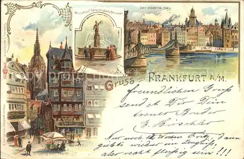 Frankfurt Main Manskopf Gerechtigkeitsbrunnen Markt Eiserner Steg Litho Kat. Frankfurt am Main