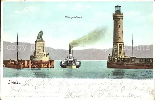 Lindau Bodensee Hafeneinfahrt Bayerischer Loewe Leuchtturm Dampfer Kat. Lindau (Bodensee)