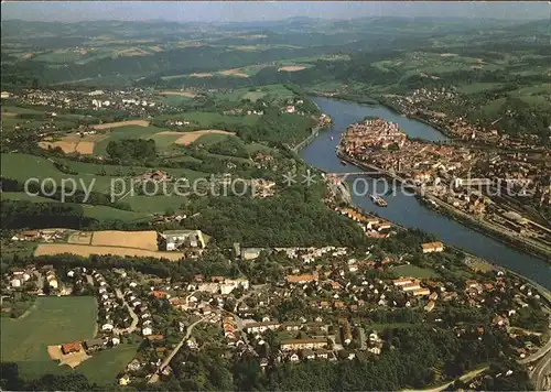 Passau Fliegeraufnahme Donau Inn Altstadt Neumarkt HBF Hacklberg Grubweg  Kat. Passau