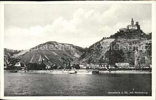 Braubach Rhein Ansicht mit Marksburg Kat. Braubach