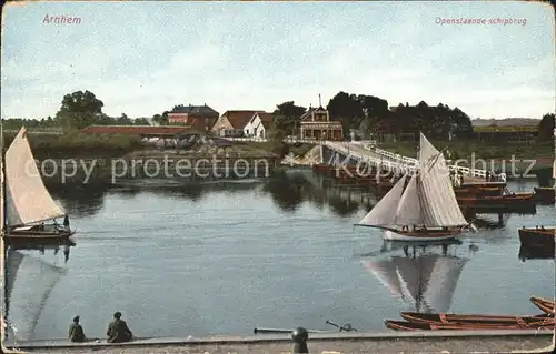 Arnhem Openstaande schipbrug Schiffsbruecke Segelboot Kat. Arnhem