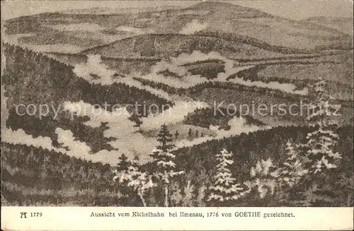 Ilmenau Thueringen Aussicht vom Kickelhahn von Goethe gezeichnet Kat. Ilmenau