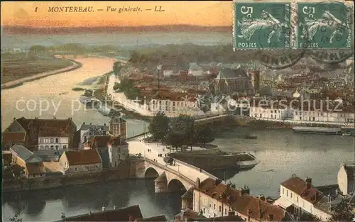 Montereau Fault Yonne Vue generale Pont Stempel auf AK Kat. Montereau Fault Yonne