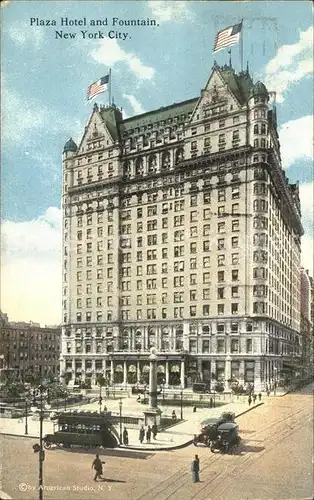 New York City Plaza Hotel and Fountain Flag / New York /