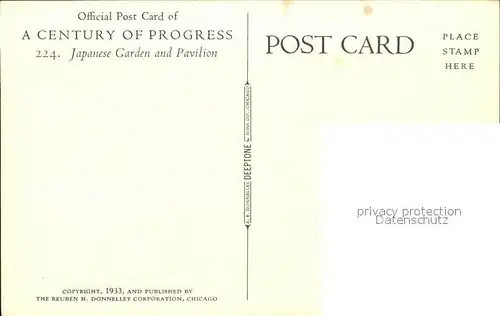 Chicago Illinois Official Card of Century of Progress World s Fair Japanese Garden and Pavilion Kat. Chicago