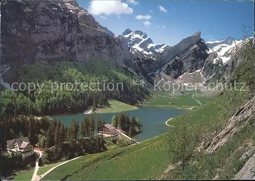 Appenzell IR Seealpsee mit Berggasthaus Forelle und Seealpsee Kat. Appenzell