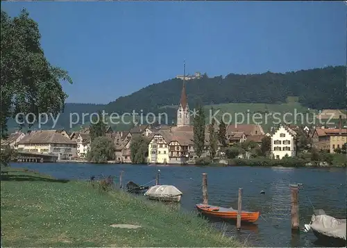 Stein Rhein Ortsansicht mit Kirche und Burg Hohenklingen Kat. Stein Rhein