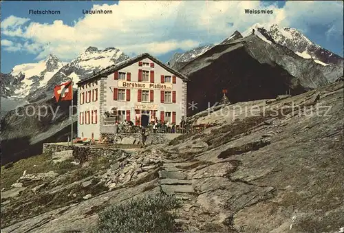 Saas Fee Berghaus Plattjen mit Fiesch Laquinhorn und Weissmies Kat. Saas Fee