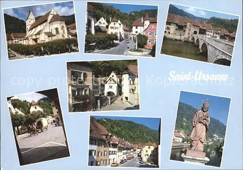 St Ursanne Kirche Dorfpartien Bruecke Pferdewagen Denkmal Kat. St Ursanne