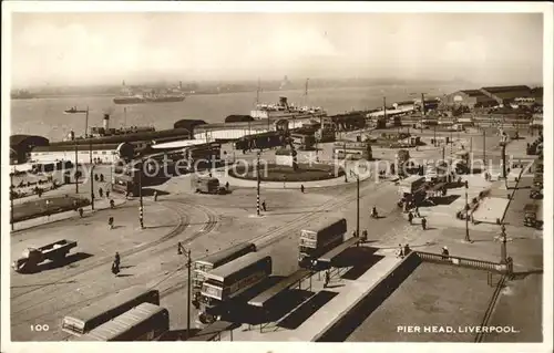 Liverpool Pier Head Monument Steamer Doppeldeckerbus Kat. Liverpool