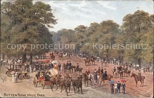 London Rotten Row Hyde Park Horses Kutsche Kuenstlerkarte Kat. City of London