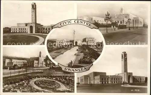 Swansea Civic Centre Floral Clock Valetine s Post Card Kat. Swansea