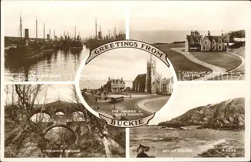 Buckie North East Moray Harbour Strathline House Craigmin Bridge Church Bay Valentine s Post Card Kat. North East Moray