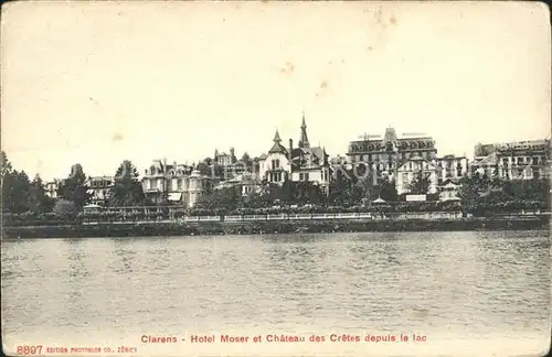 Clarens VD Hotel Moser et Chateau des Cretes depuis le lac Kat. Clarens