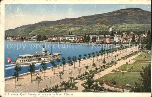 Vevey VD Quai Roussy et vue sur le Mont Pelerin Kat. Vevey