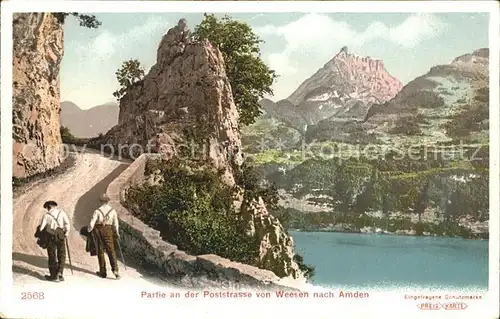 Walensee Poststrasse von Weesen nach Amden Wanderer Muertschenstock Kat. Walenstadt