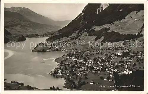 Lungern Fliegeraufnahme mit See und Pilatus Kat. Lungern