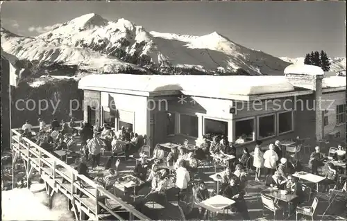 Davos GR Restaurant Ischalp Terrasse mit Schatzalp und Schiahorn Kat. Davos