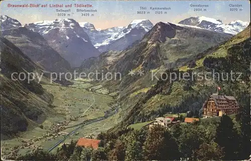 Braunwald GL Blick auf Linthal und Toedikette Kat. Braunwald